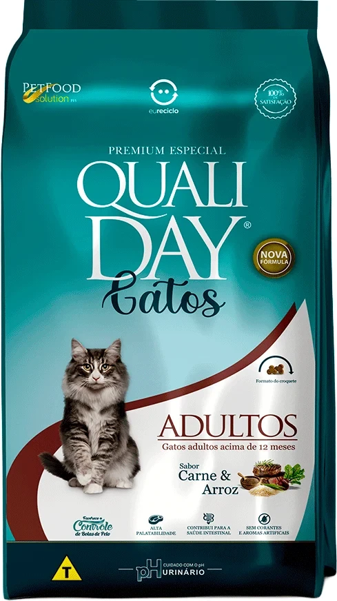 Embalagem de Qualiday Gatos Adultos Sabor Carne e Arroz