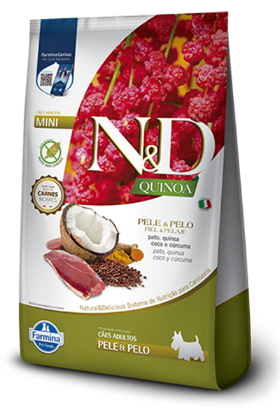 Embalagem de N&D Quinoa Canine Pele & Pelo Adulto Mini Pato