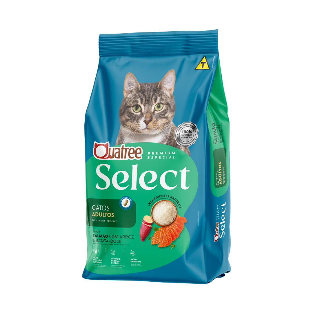 Embalagem de Quatree Select Gatos Adultos Salmão com Arroz e Batata-doce