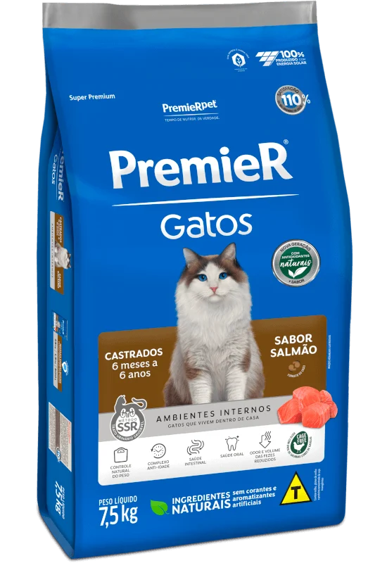 Embalagem de PremieR Gatos Castrados 6 meses a 6 anos Salmão