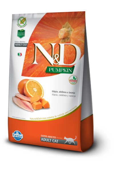 Embalagem de N&D Pumpkin Feline Tilápia, Abóbora e Laranja