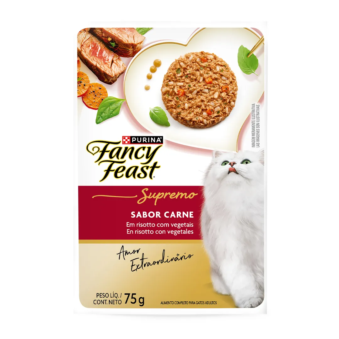 Embalagem de Purina Fancy Feast Supremo Carne