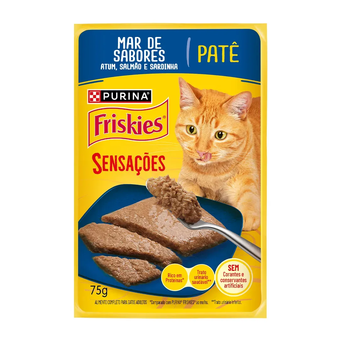 Embalagem de Purina Friskies Patê Sensações para Gatos Adultos Mar de Sabores
