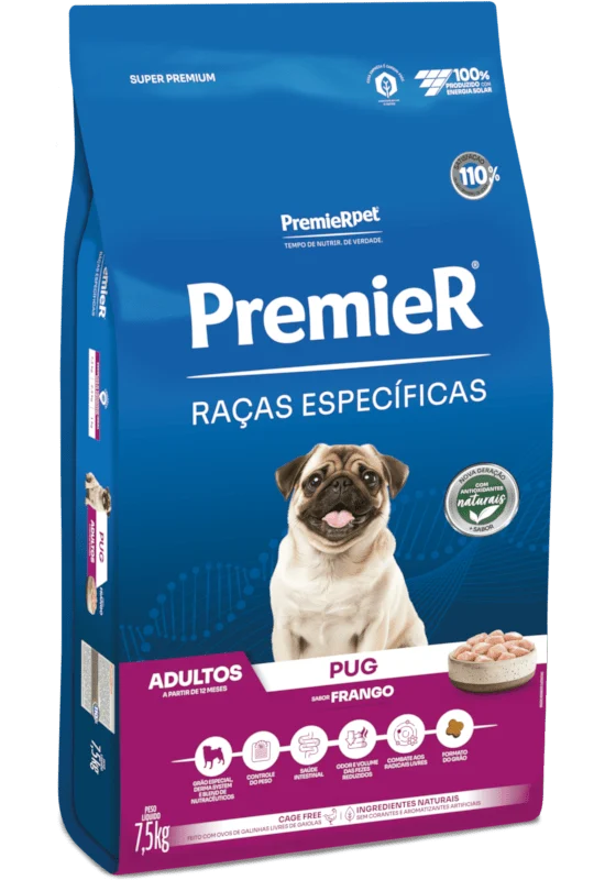 Embalagem de PremieR Raças Específicas Pug Adultos Porte Pequeno Frango