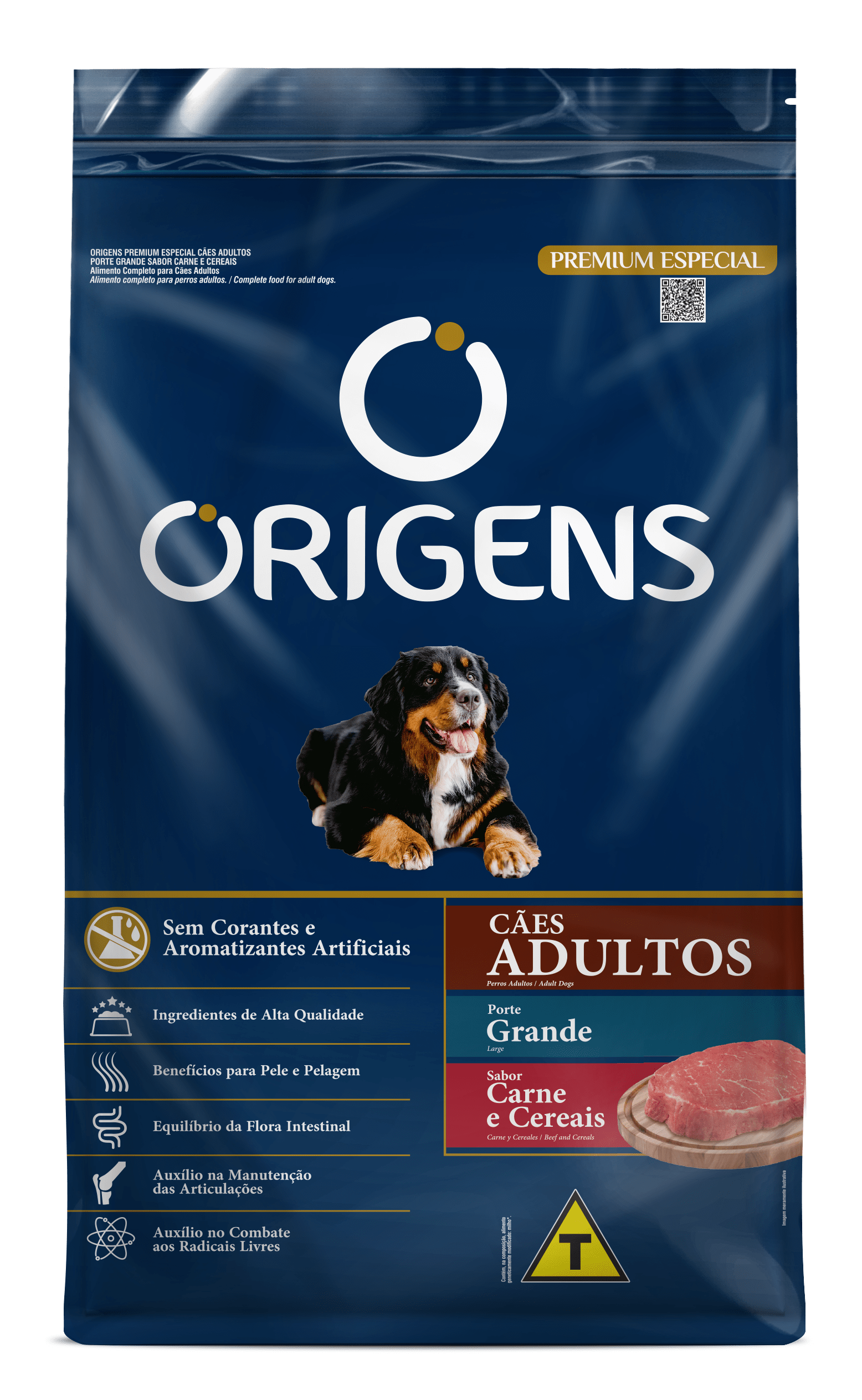 Embalagem de Origens Premium Especial Cães Adultos Porte Grande Carne e Cereais