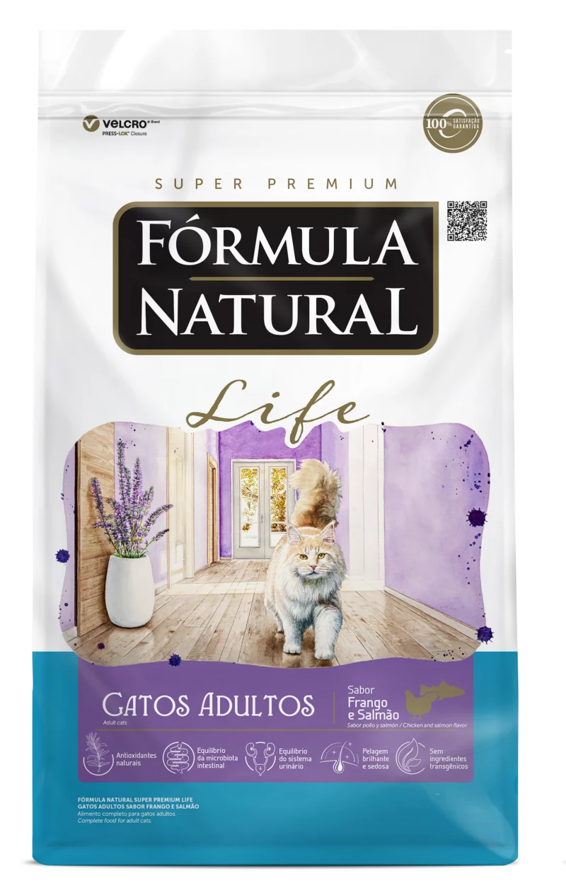 Embalagem de Fórmula Natural Super Premium Life Gatos Adultos Sabor Frango e Salmão