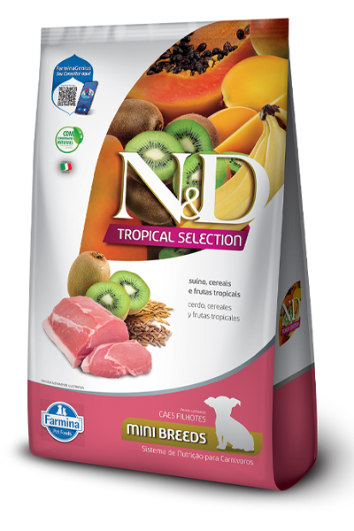 Embalagem de N&D Tropical Selection Canine Suíno Puppy Mini