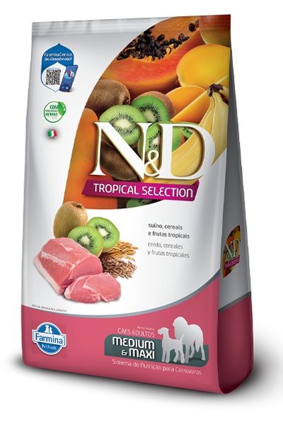 Embalagem de N&D Tropical Selection Canine Suíno Adult Medium & Maxi