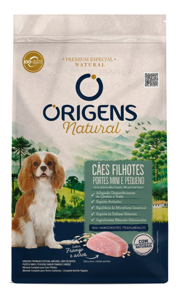 Embalagem de Origens Premium Especial Natural Cães Filhotes Portes Mini e Pequeno Sabor Frango e Arroz
