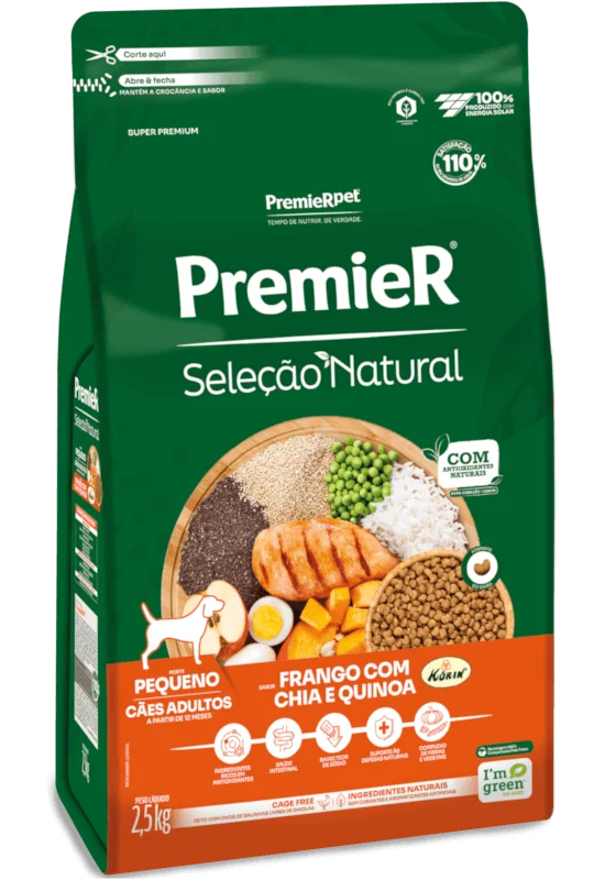 Embalagem de PremieR Seleção Natural Cães Adultos Porte Pequeno Frango Korin, Chia & Quinoa