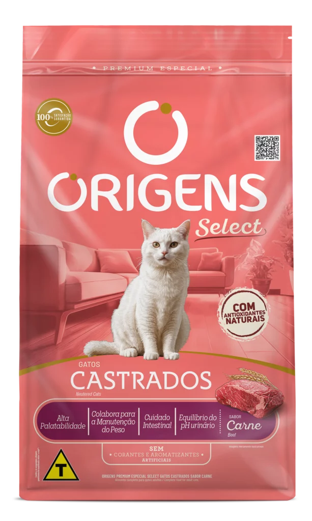Embalagem de Origens Premium Especial Select Gatos Castrados Sabor Carne