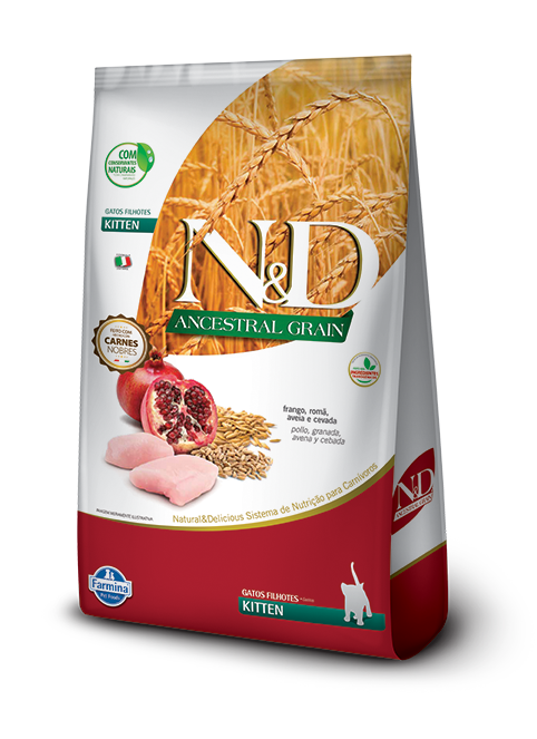 Embalagem de N&D Ancestral Grain Feline Frango & Romã Kitten