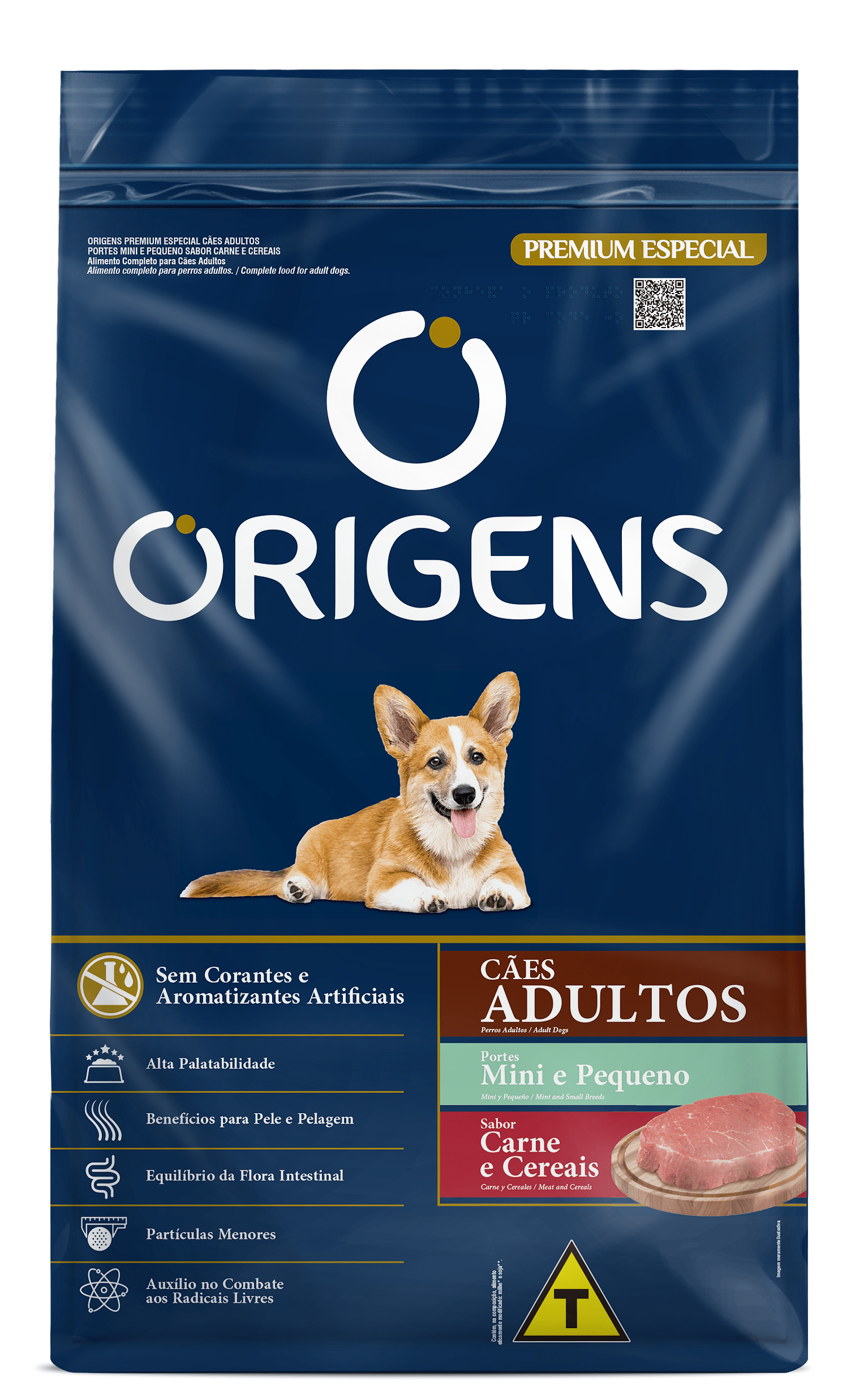 Embalagem de Origens Premium Especial Cães Adultos Portes Mini e Pequeno Sabor Carne e Cereais