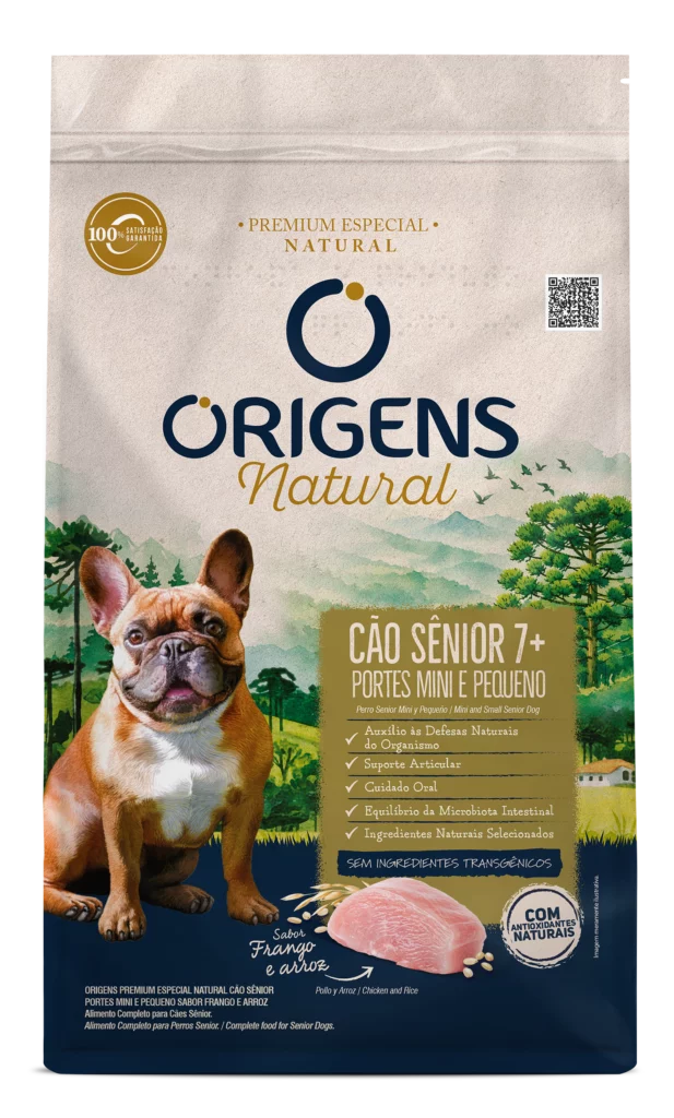 Embalagem de Origens Premium Especial Natural Cão Sênior Portes Mini e Pequeno Sabor Frango e Arroz