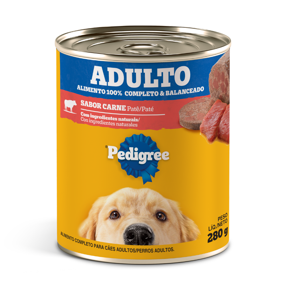Embalagem de Pedigree Lata Adulto Sabor Carne Patê