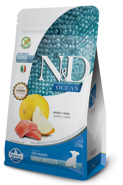 Embalagem de N&D Ocean Canine Salmão e Melão Puppy Mini