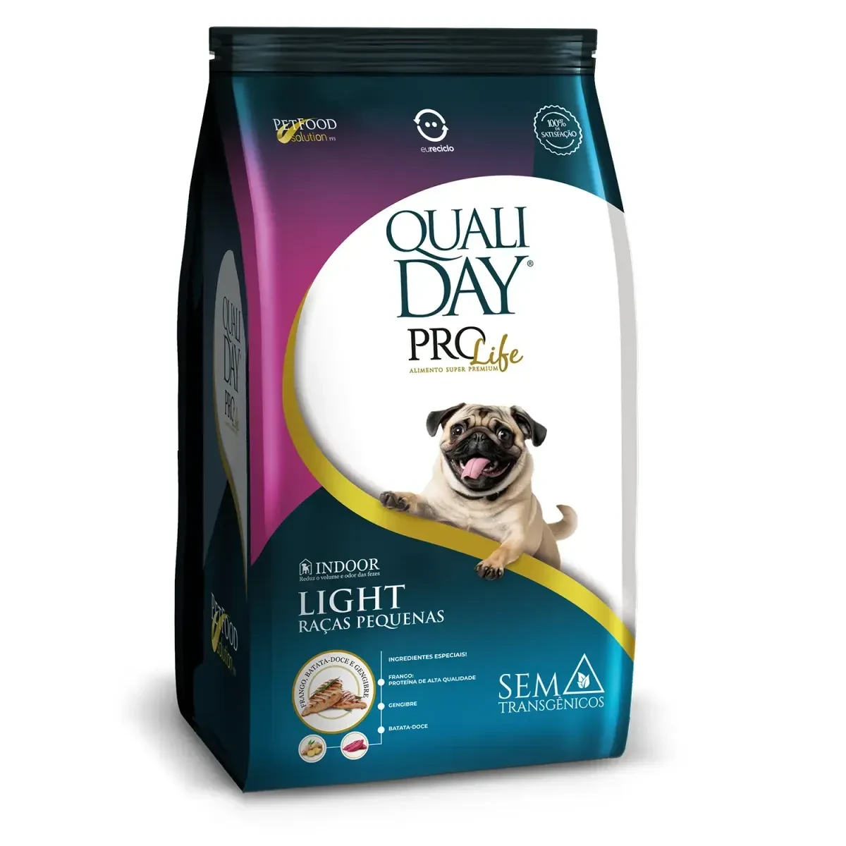 Packshot oficial de Qualiday Prolife Indoor Cães Adultos Castrados Light Raças Pequenas Frango, Batata-doce e Gengibre