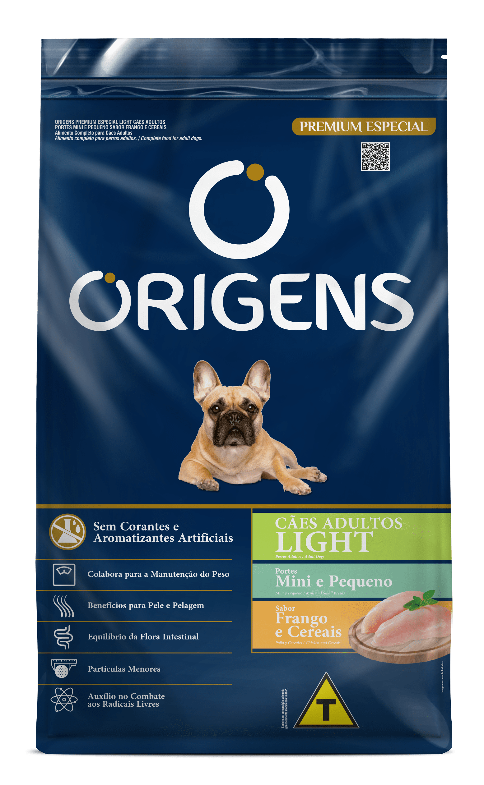 Embalagem de Origens Premium Especial Light Cães Adultos Portes Mini e Pequeno Sabor Frango e Cereais