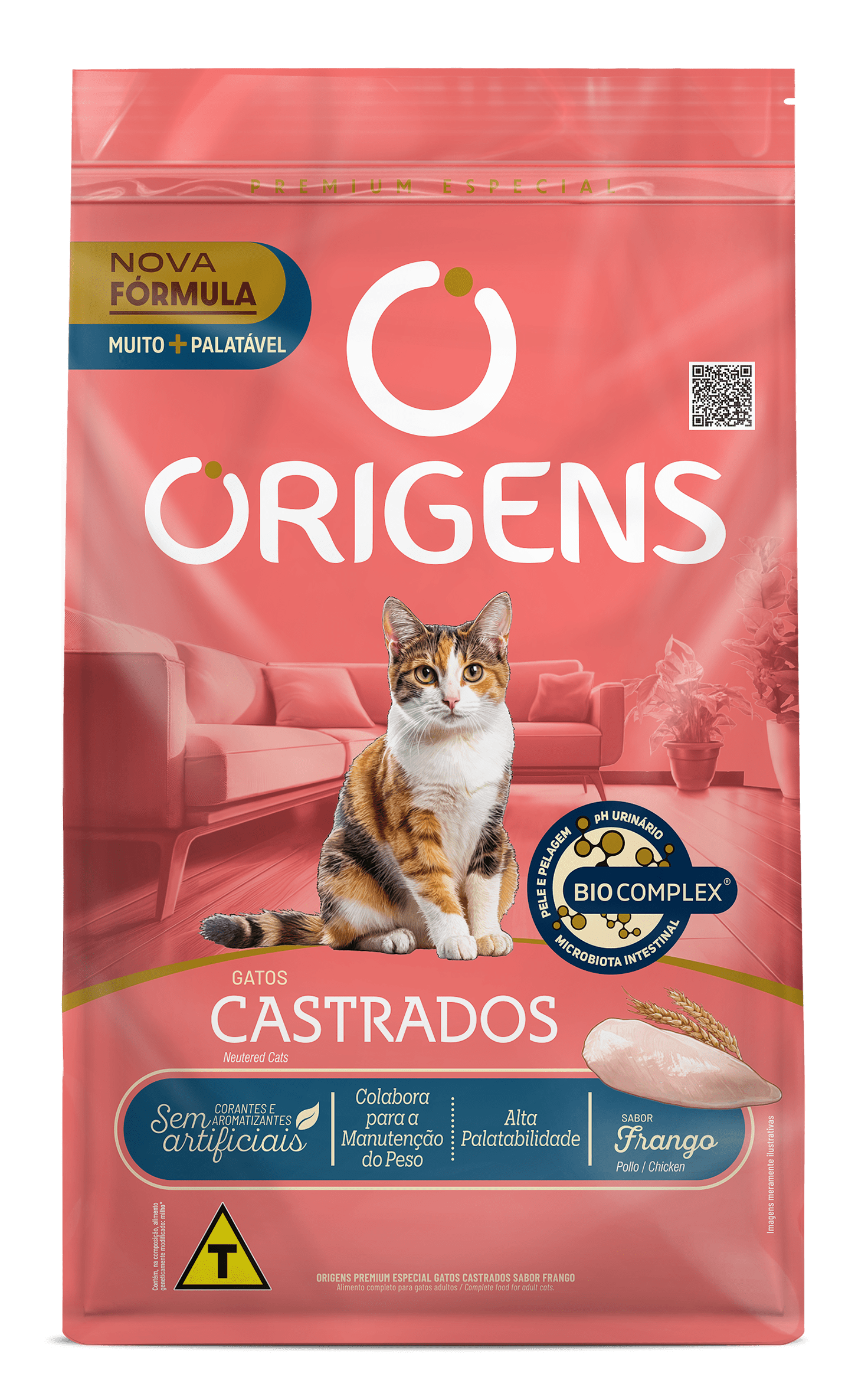 Embalagem de Origens Premium Especial Gatos Castrados Sabor Frango