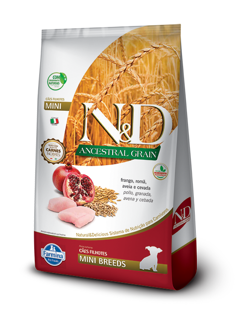 Embalagem de N&D Ancestral Grain Canine Frango & Romã Puppy Mini