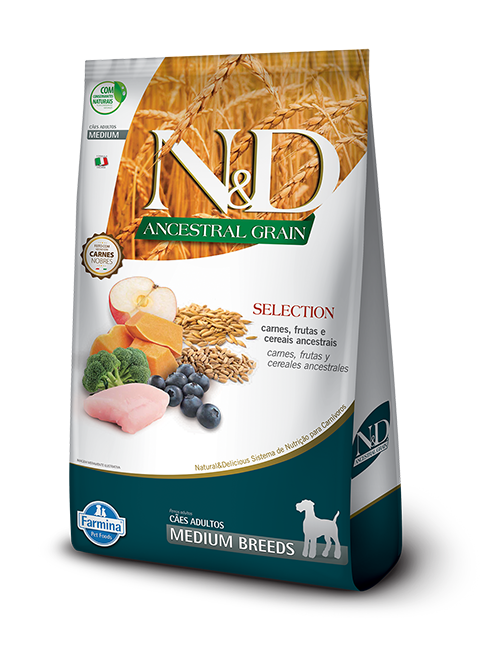 Embalagem de N&D Ancestral Grain Canine Selection Adult Medium