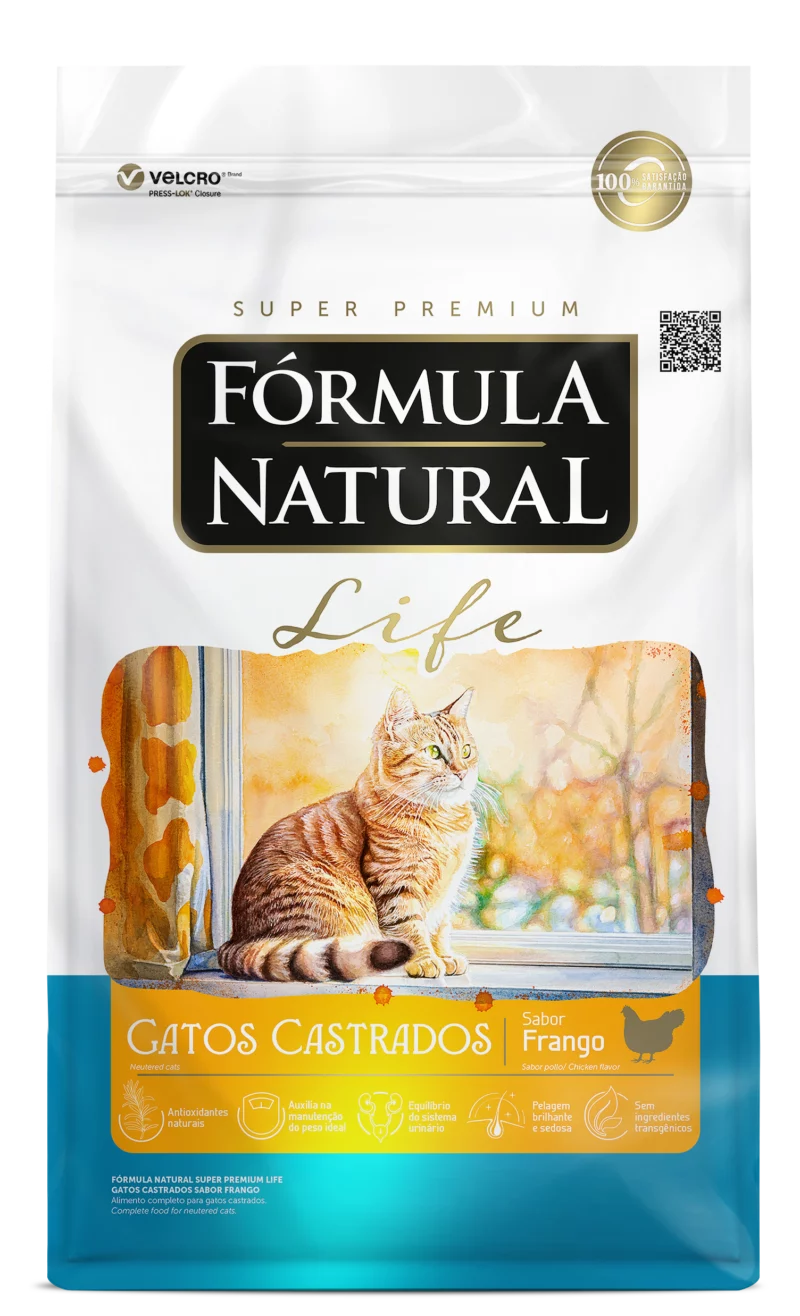 Embalagem de Fórmula Natural Super Premium Life Gatos Castrados Sabor Frango