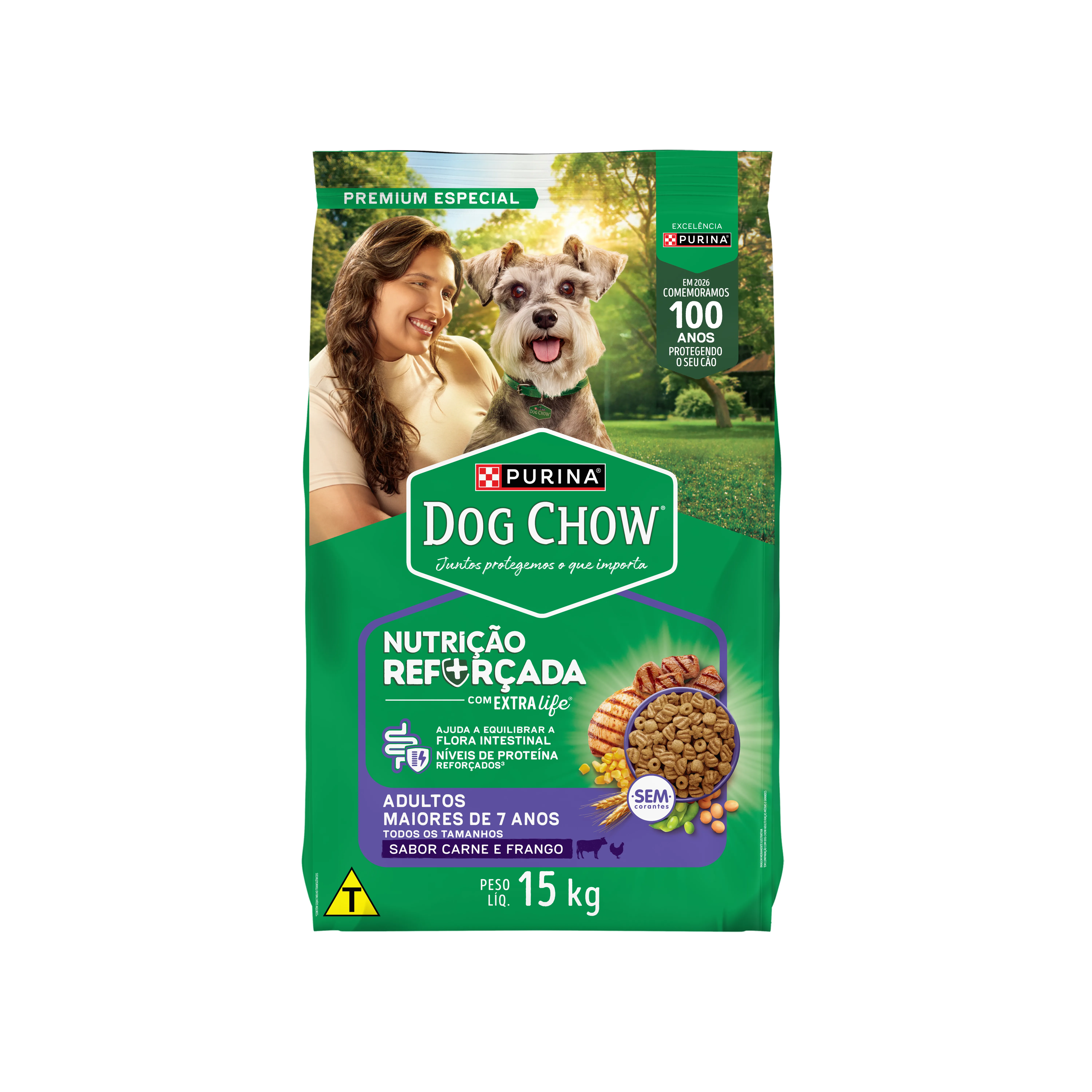 Embalagem de Dog Chow Dog Chow 7+ para Cão Adulto Todos os Tamanhos Sabor Carne & Frango