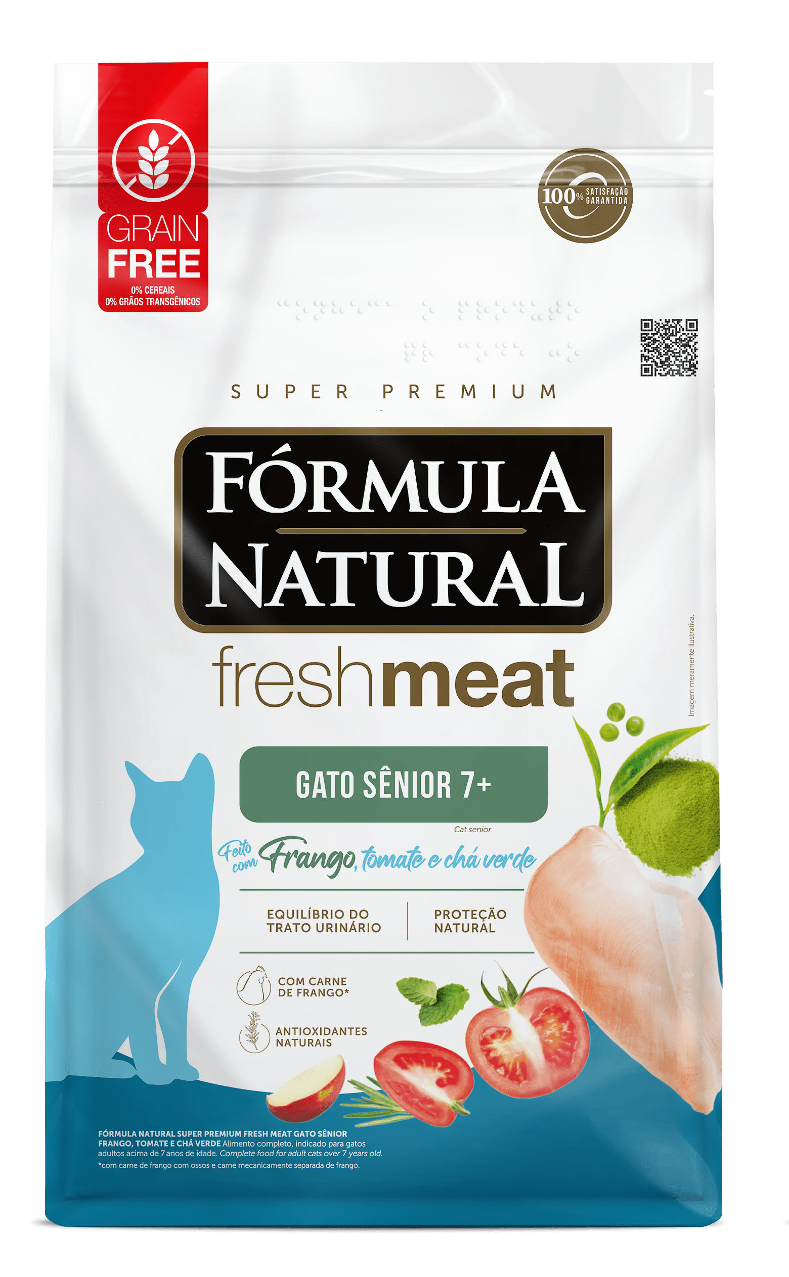 Embalagem de Fórmula Natural Fresh Meat Gatos Sênior, Frango, Tomate e Chá Verde