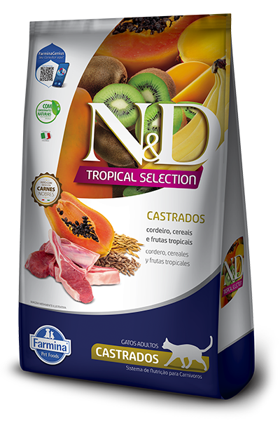 Embalagem de N&D Tropical Selection Feline Cordeiro Adult Castrados