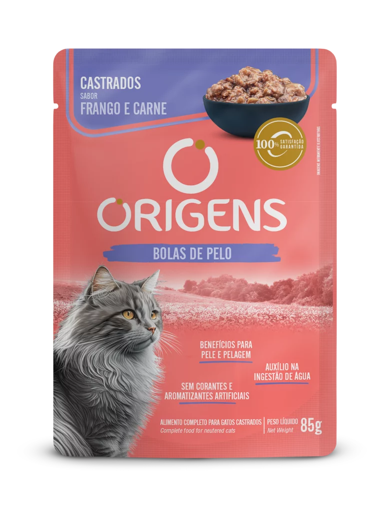 Embalagem de Origens Premium Especial Gatos Adultos Castrados Sabor Frango e Carne