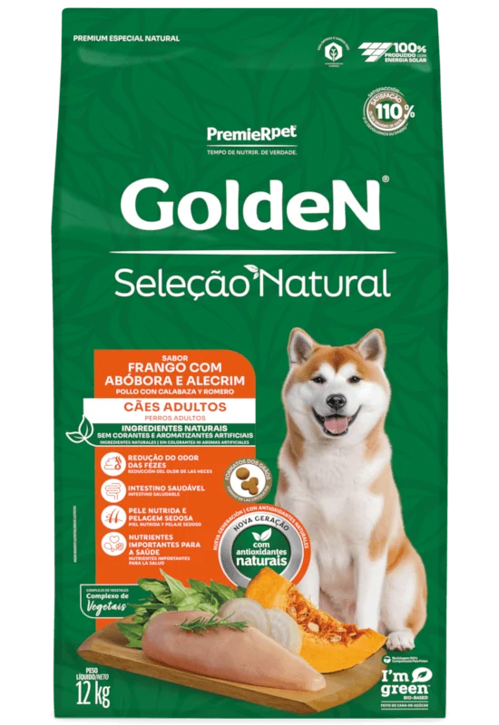 Embalagem de GoldeN Seleção Natural Cães Adultos Frango com Abóbora & Alecrim